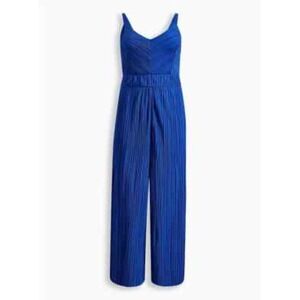 Torrid Royal Blue Accordion Pleated Spaghetti Strap Wide Leg Jumpsuit Size 1X